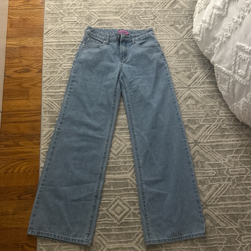 Edikted Blue Flare Wide Leg Jeans High-Rise